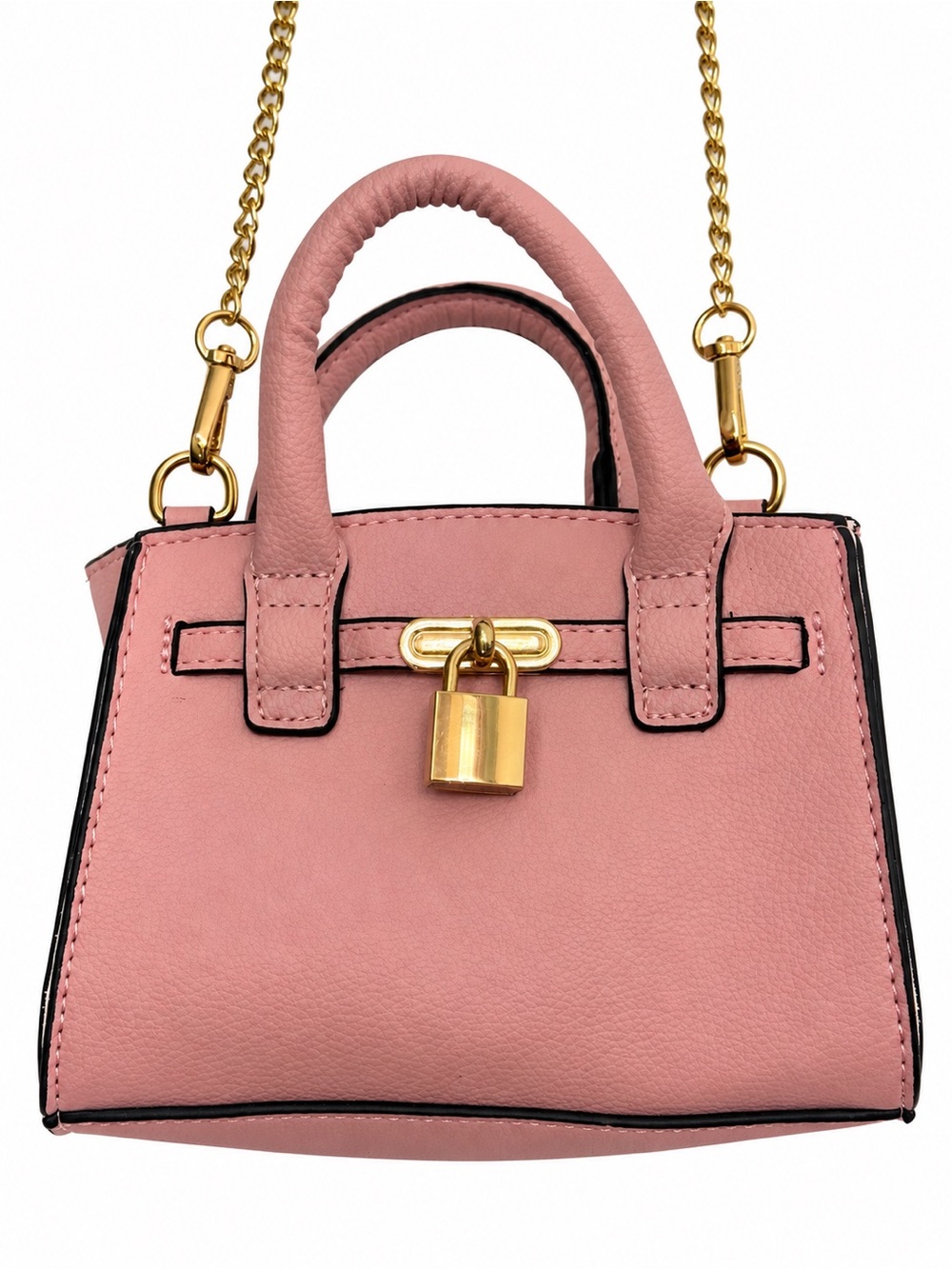 Claire's Pink Mini Top-Handle Bag with Gold Padlock Chain